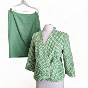 Green and White Skirt Set